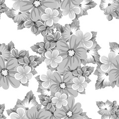 abstract seamless black and white pattern of flowers. For design of cards, invitations, greeting for birthday, Valentine's Day, wedding, party, celebration.