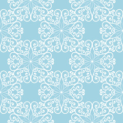 Fototapeta premium White floral seamless pattern on blue background