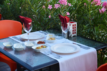 Beautiful decorated table for two persons