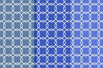 Fototapeta premium Blue geometric ornaments. Set of seamless patterns