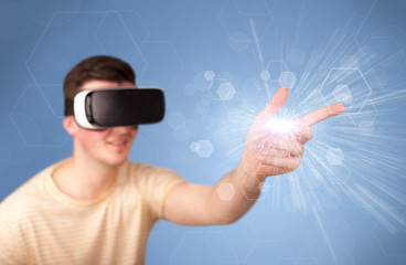 Man wearing virtual reality goggles