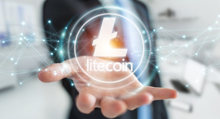 Businessman using litecoins cryptocurrency 3D rendering