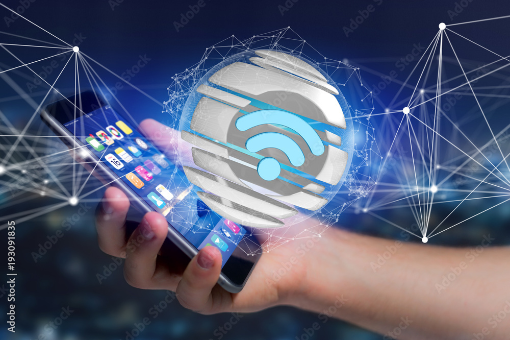 Poster wifi symbol displayed in a sliced sphere - 3d rendering