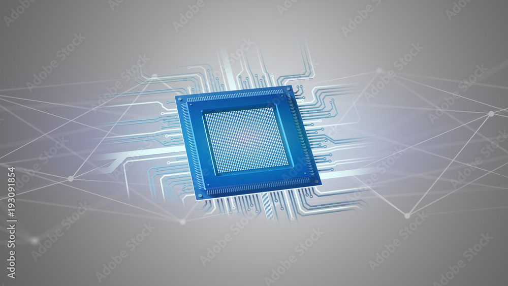 Poster processor chip and network connection - 3d render