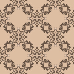 Brown floral seamless pattern on beige background
