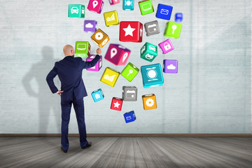 3D render Colorfull application cube displayed on a futuristic interface