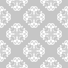 White floral seamless pattern on gray background