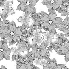abstract seamless black and white pattern of flowers. For design of cards, invitations, greeting for birthday, Valentine's Day, wedding, party, celebration.