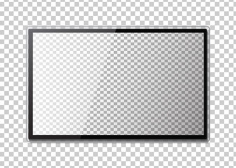 Frame of TV. Empty led monitor of computer or black photo frame isolated on a transparent background. Vector blank screen lcd, plasma, panel or TV for your design