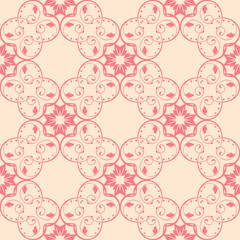 Red floral seamless pattern on beige background