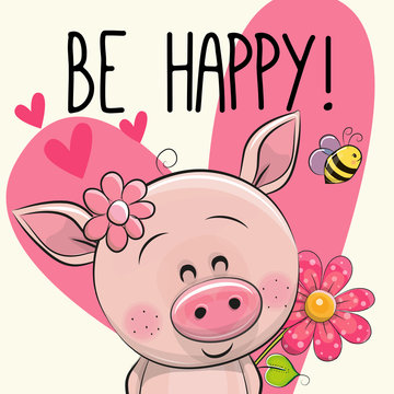 Be Happy Greeting card with Pig