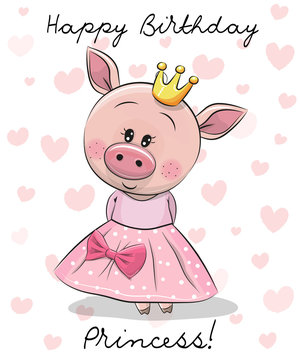 Happy Birthday Card with Princess Pig