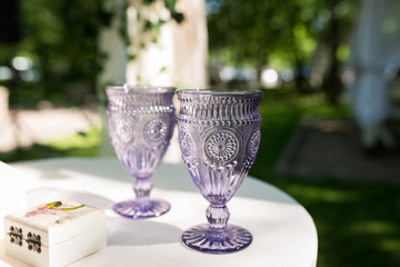 Wine glasses. Two lilac royal vintage wine glasses. Wedding details