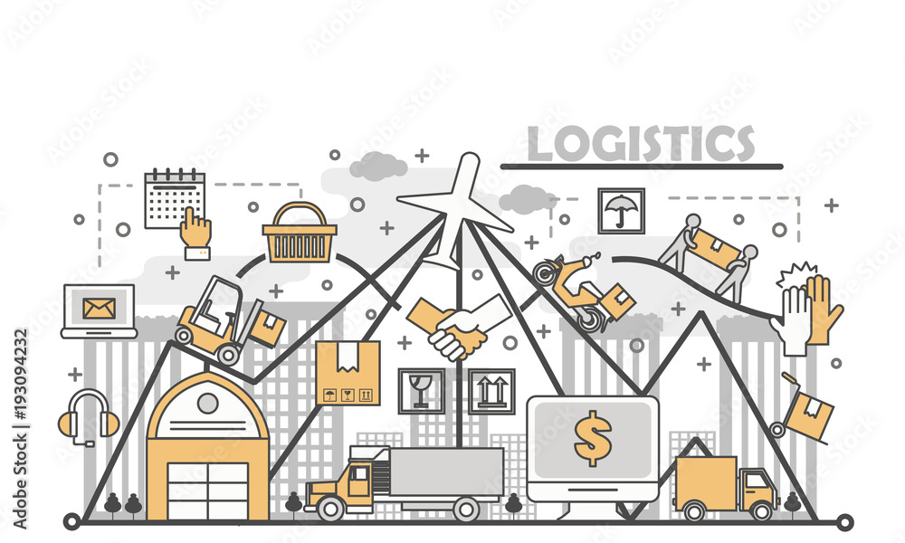 Poster logistic services concept vector illustration in flat linear style