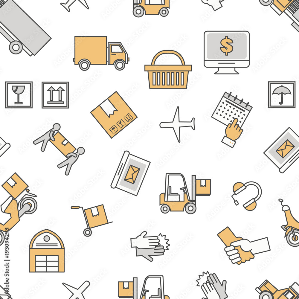 Poster logistic services seamless pattern, vector thin line flat design