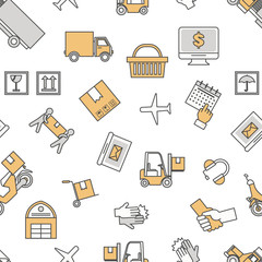 Logistic services seamless pattern, vector thin line flat design