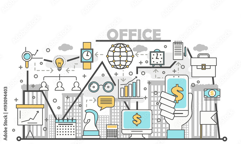Canvas Prints office concept vector illustration in flat linear style