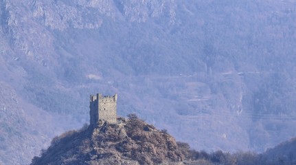 Ussel fraction of Chatillon, Valle d'Aosta, Italy 11 February 2018. Shot taken from the valley,...