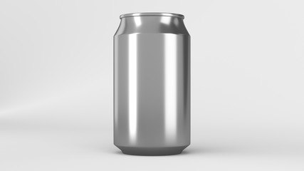 Blank small silver aluminium soda can mockup on white background