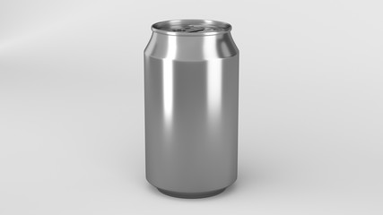 Blank small silver aluminium soda can mockup on white background