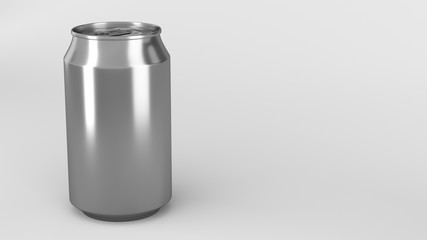 Blank small silver aluminium soda can mockup on white background