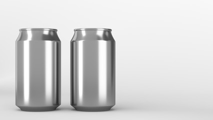 Two small silver aluminum soda cans mockup on white background