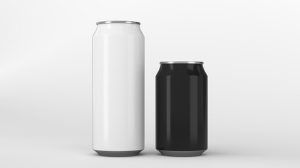 Big white and small black soda cans mockup