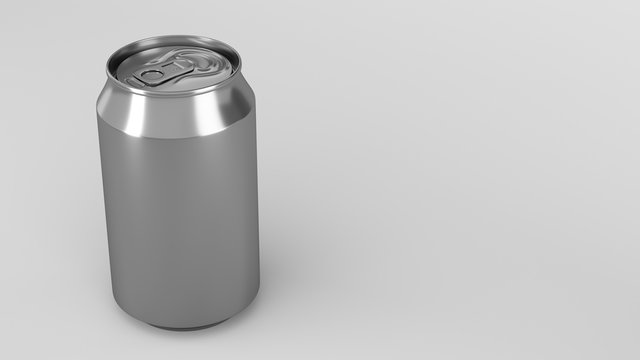 Blank small silver aluminium soda can mockup on white background