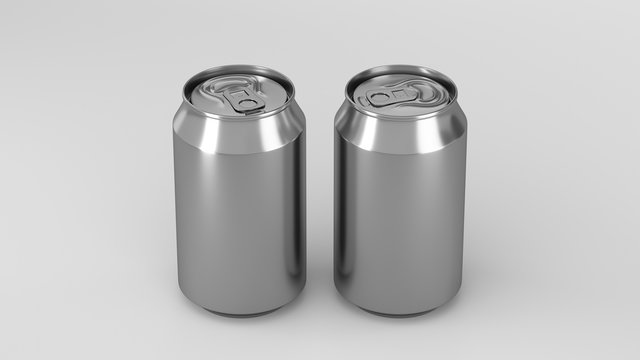 Two small silver aluminum soda cans mockup on white background