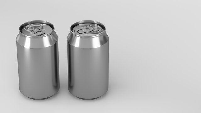 Two small silver aluminum soda cans mockup on white background