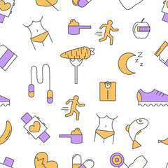 Sport food seamless pattern, vector modern thin line flat design