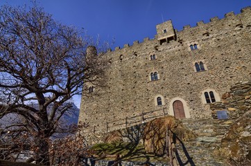 Ussel fraction of Chatillon, Valle d'Aosta, Italy 11 February 2018. The castle photographed from...