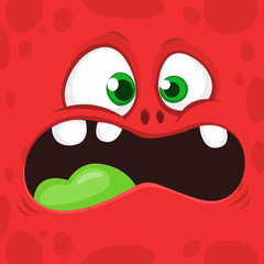 Cool Cartoon Red Monster Face. Vector Halloween illustration