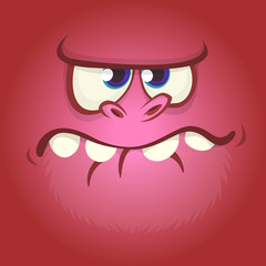 Cool angry cartoon monster face. Vector Halloween red monster avatar