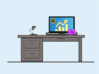 Bitcoin. Laptop with growth diagram on screen. Cryptocurrency and digitally concept. Bitcoin growing value concept. Isolated vector illustration