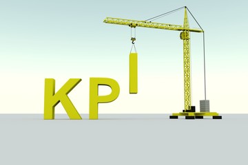 KPI building concept crane white background 3d illustration