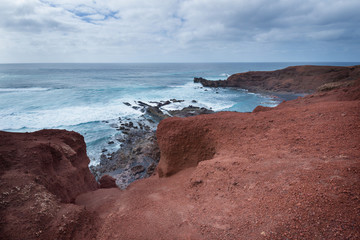 Volcanic coastline landscape in Lanzarote, Canary islands, Spain.
