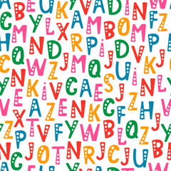 Vector seamless pattern with letters of the alphabet in random order