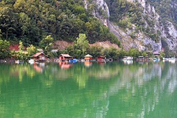 floating houses on Drina river Serbia