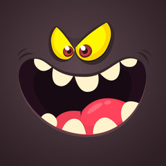 Funny Monster Smiling Face. Vector illustration. Halloween cartoon monster screaming