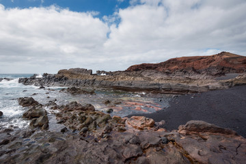 Volcanic coastline landscape in Lanzarote, Canary islands, Spain.