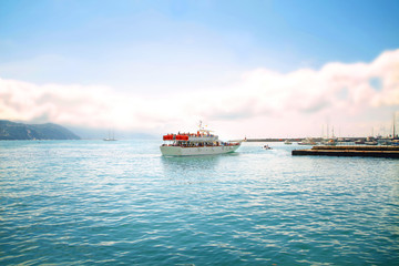 boat in the blue ocean, seascape