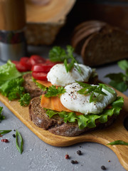 Sandwich with poached egg.