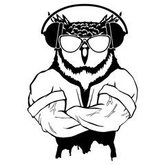 Steep fashionable owl. Vintage style illustration for tattoo, logo, emblem