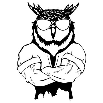 Steep fashionable owl. Vintage style illustration for tattoo, logo, emblem