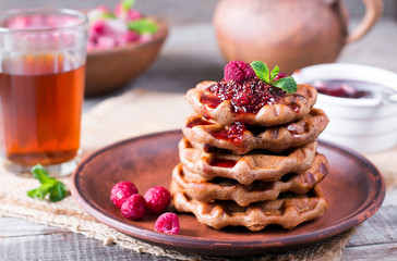 Viennese wafers with berry jam, delicious and healthy breakfast