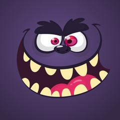 Cool Cartoon Angry Black Monster Face. Vector Halloween illustration