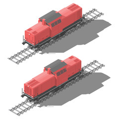 Shunting diesel locomotive isometric low poly icon set