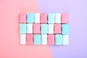 bubble gum, pastel colors.