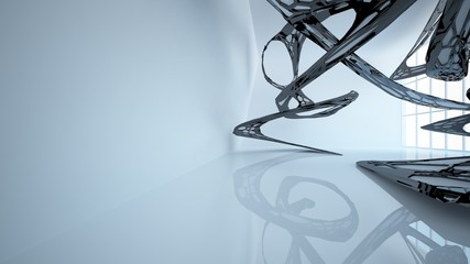 Abstract white and black parametric interior with window. 3D illustration and rendering.